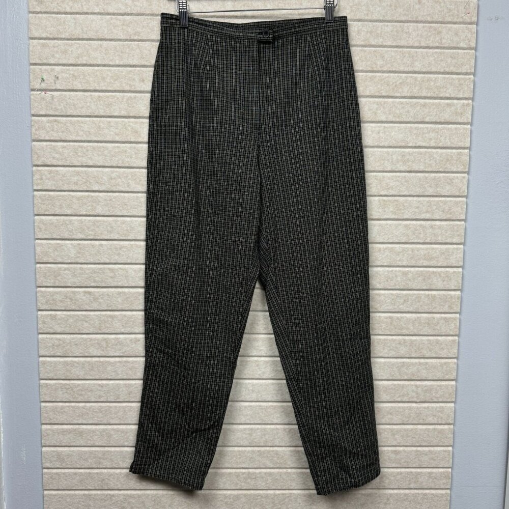 Talbots High-Waisted Tattersall Plaid Work Pants Black/White Size 12P - Picture 1 of 14